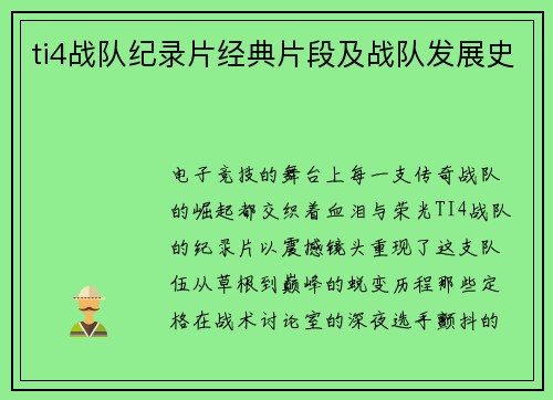 ti4战队纪录片经典片段及战队发展史